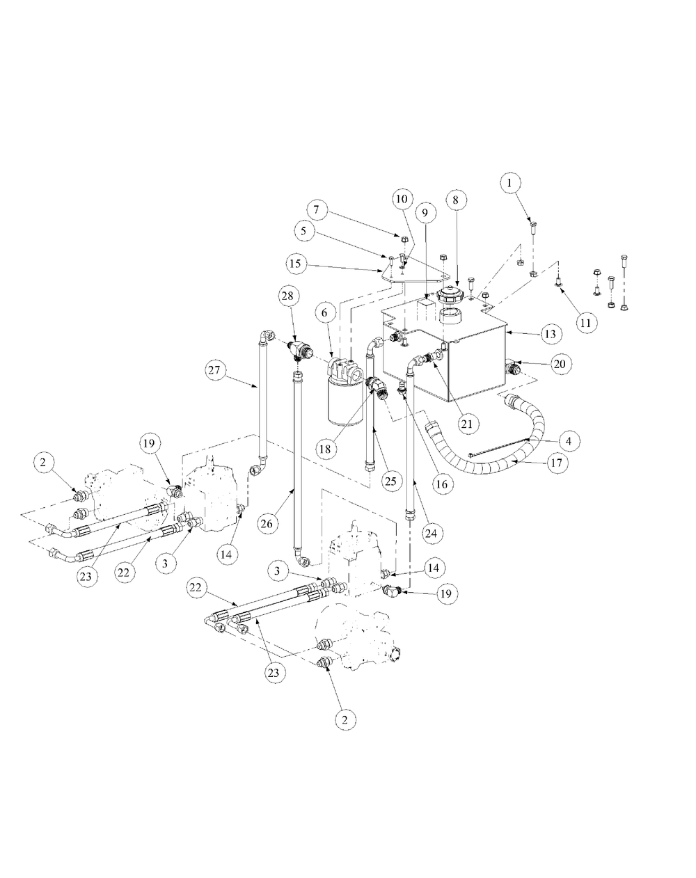 Hydro Tank And Hose Assembly Diagram and Parts List for M60-KW (53AB5D8X150-25-HP)(2003) Cub Cadet Lawn Tractor